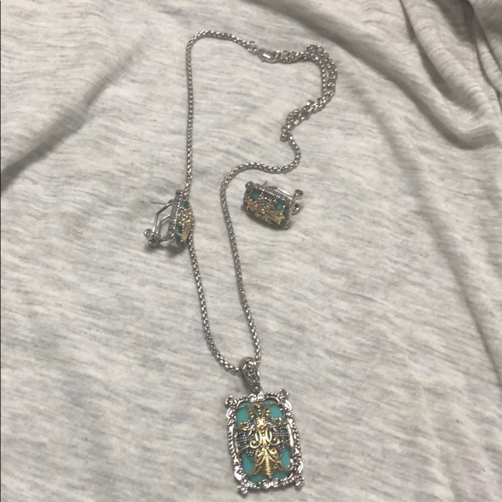 Jade and silver earring/necklace set